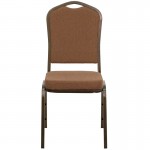 Crown Back Stacking Banquet Chair in Coffee Fabric - Gold Vein Frame