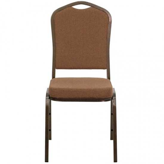 Crown Back Stacking Banquet Chair in Coffee Fabric - Gold Vein Frame