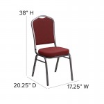 Crown Back Stacking Banquet Chair in Burgundy Patterned Fabric - Silver Vein Frame