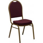 Dome Back Stacking Banquet Chair in Burgundy Patterned Fabric - Gold Frame