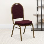 Dome Back Stacking Banquet Chair in Burgundy Patterned Fabric - Gold Frame