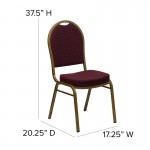 Dome Back Stacking Banquet Chair in Burgundy Patterned Fabric - Gold Frame