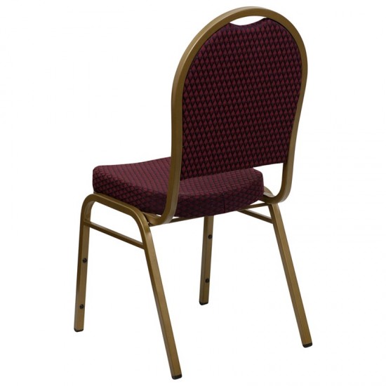 Dome Back Stacking Banquet Chair in Burgundy Patterned Fabric - Gold Frame