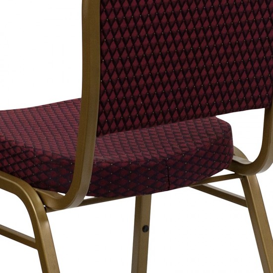 Dome Back Stacking Banquet Chair in Burgundy Patterned Fabric - Gold Frame