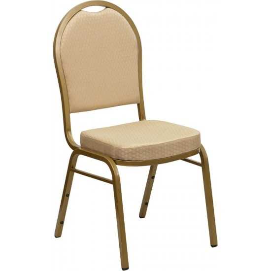 Dome Back Stacking Banquet Chair in Beige Patterned Fabric - Gold Frame