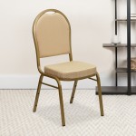 Dome Back Stacking Banquet Chair in Beige Patterned Fabric - Gold Frame