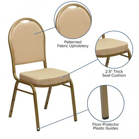 Dome Back Stacking Banquet Chair in Beige Patterned Fabric - Gold Frame