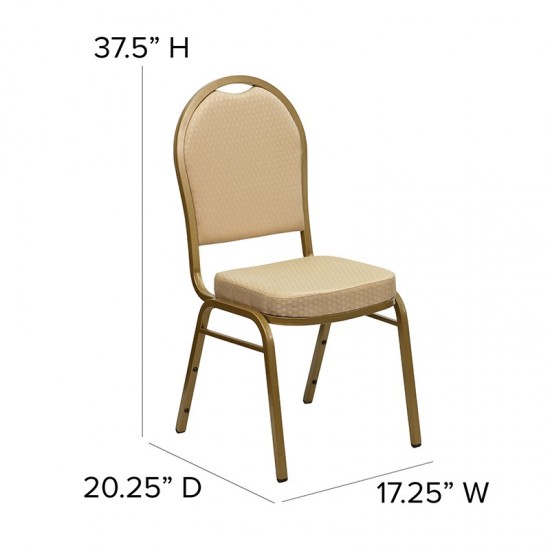 Dome Back Stacking Banquet Chair in Beige Patterned Fabric - Gold Frame