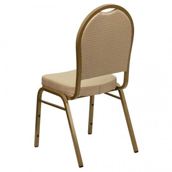 Dome Back Stacking Banquet Chair in Beige Patterned Fabric - Gold Frame