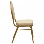 Dome Back Stacking Banquet Chair in Beige Patterned Fabric - Gold Frame