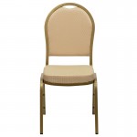 Dome Back Stacking Banquet Chair in Beige Patterned Fabric - Gold Frame