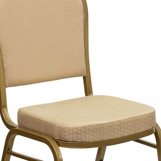 Dome Back Stacking Banquet Chair in Beige Patterned Fabric - Gold Frame