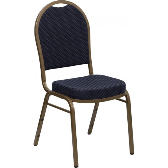 Dome Back Stacking Banquet Chair in Navy Patterned Fabric - Gold Frame