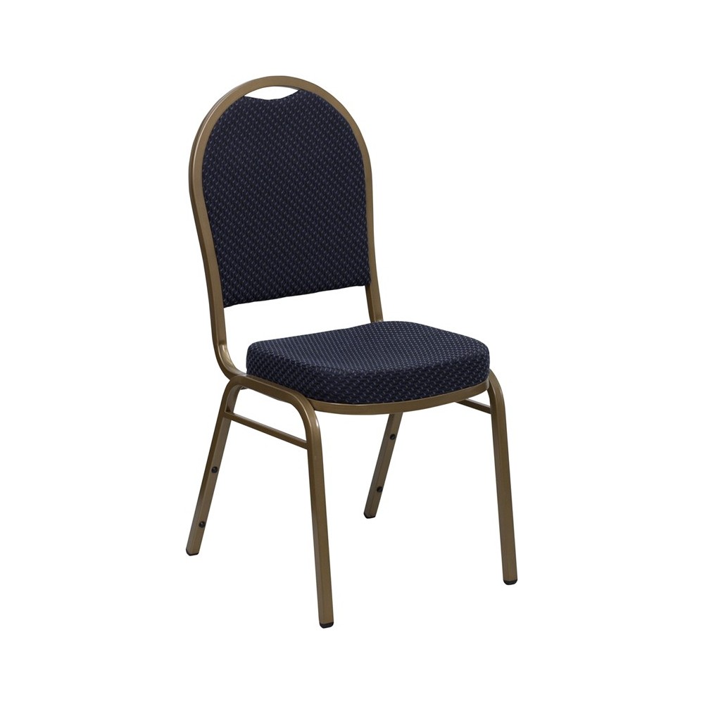 Dome Back Stacking Banquet Chair in Navy Patterned Fabric - Gold Frame