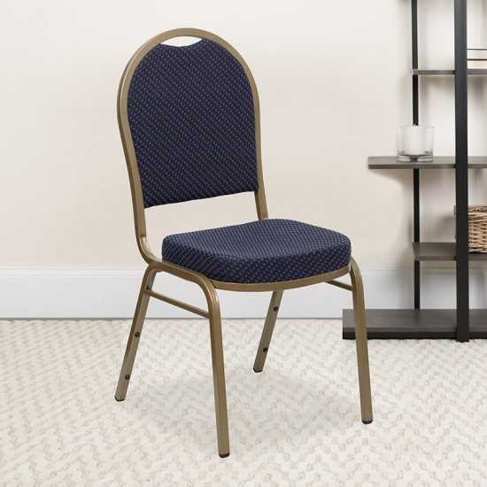 Dome Back Stacking Banquet Chair in Navy Patterned Fabric - Gold Frame