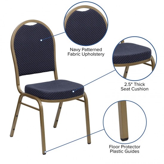 Dome Back Stacking Banquet Chair in Navy Patterned Fabric - Gold Frame