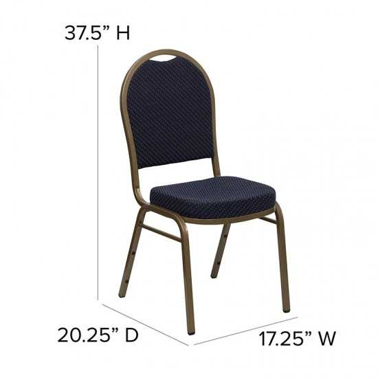 Dome Back Stacking Banquet Chair in Navy Patterned Fabric - Gold Frame