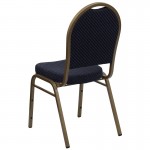 Dome Back Stacking Banquet Chair in Navy Patterned Fabric - Gold Frame