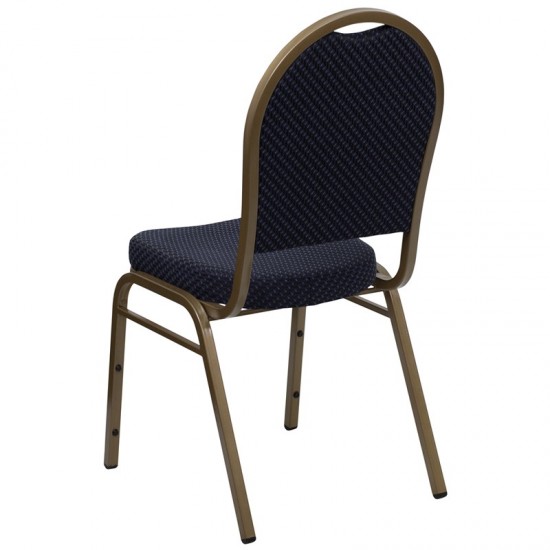 Dome Back Stacking Banquet Chair in Navy Patterned Fabric - Gold Frame