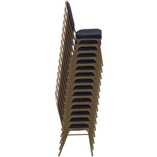 Dome Back Stacking Banquet Chair in Navy Patterned Fabric - Gold Frame