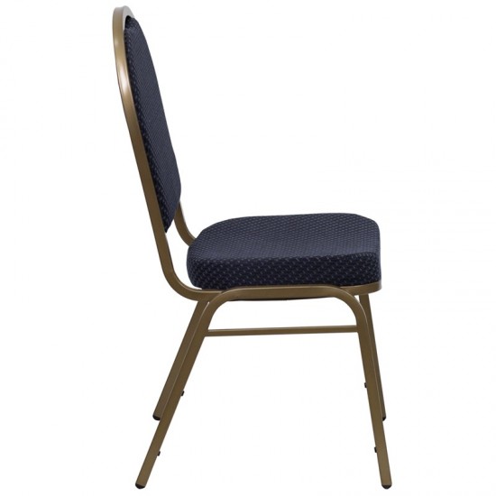 Dome Back Stacking Banquet Chair in Navy Patterned Fabric - Gold Frame
