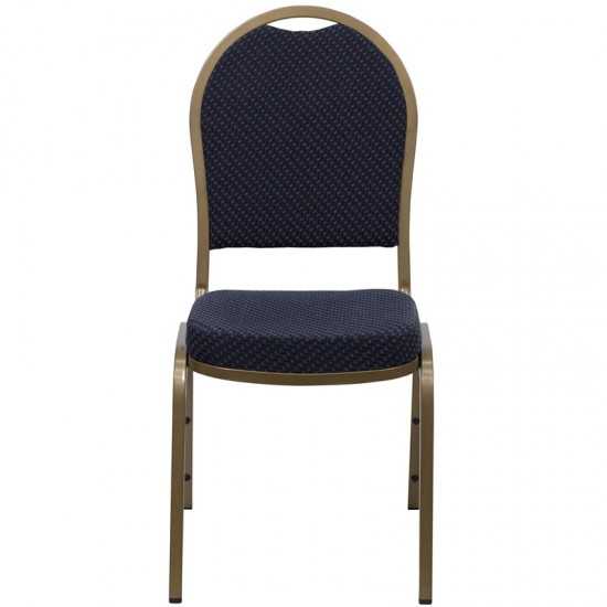 Dome Back Stacking Banquet Chair in Navy Patterned Fabric - Gold Frame