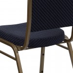 Dome Back Stacking Banquet Chair in Navy Patterned Fabric - Gold Frame
