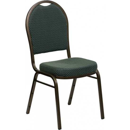 Dome Back Stacking Banquet Chair in Green Patterned Fabric - Gold Vein Frame