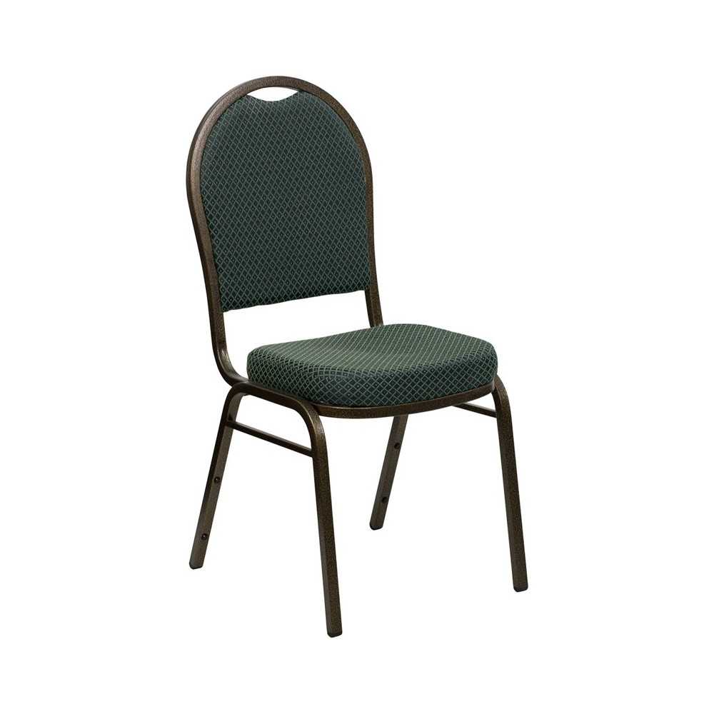 Dome Back Stacking Banquet Chair in Green Patterned Fabric - Gold Vein Frame