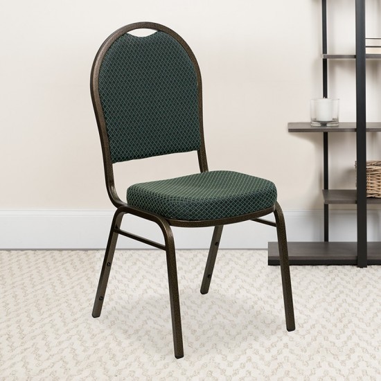 Dome Back Stacking Banquet Chair in Green Patterned Fabric - Gold Vein Frame