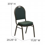 Dome Back Stacking Banquet Chair in Green Patterned Fabric - Gold Vein Frame