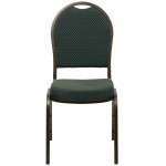 Dome Back Stacking Banquet Chair in Green Patterned Fabric - Gold Vein Frame