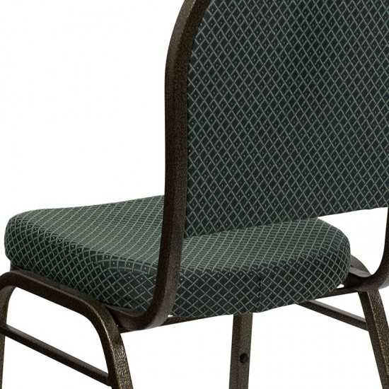 Dome Back Stacking Banquet Chair in Green Patterned Fabric - Gold Vein Frame