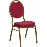 Teardrop Back Stacking Banquet Chair in Burgundy Patterned Fabric - Gold Frame