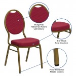 Teardrop Back Stacking Banquet Chair in Burgundy Patterned Fabric - Gold Frame