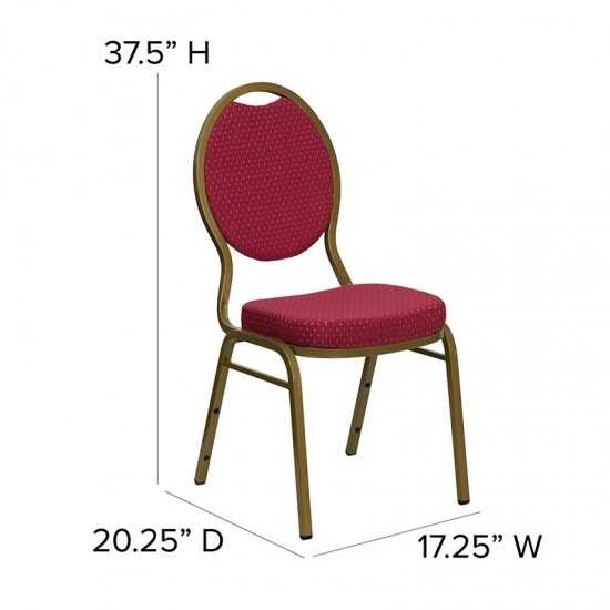 Teardrop Back Stacking Banquet Chair in Burgundy Patterned Fabric - Gold Frame