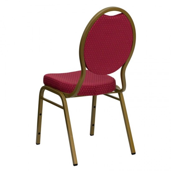 Teardrop Back Stacking Banquet Chair in Burgundy Patterned Fabric - Gold Frame