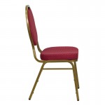 Teardrop Back Stacking Banquet Chair in Burgundy Patterned Fabric - Gold Frame