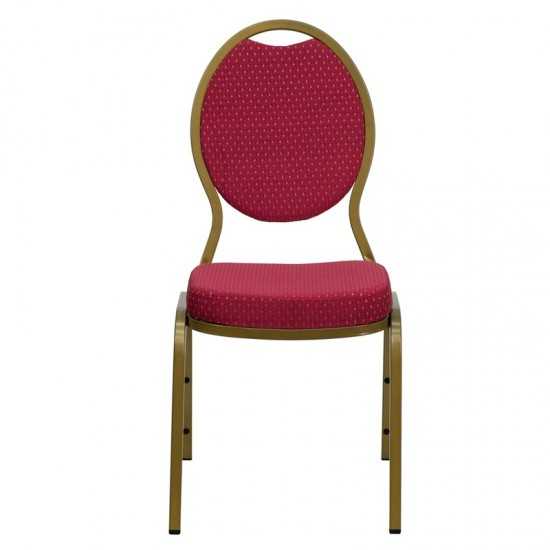 Teardrop Back Stacking Banquet Chair in Burgundy Patterned Fabric - Gold Frame