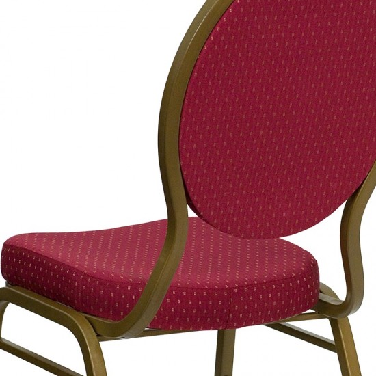 Teardrop Back Stacking Banquet Chair in Burgundy Patterned Fabric - Gold Frame