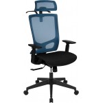 Office Chair with Synchro-Tilt, Pivot Adjustable Headrest, Lumbar Support, Coat Hanger & Adjustable Arms-Blue/Black