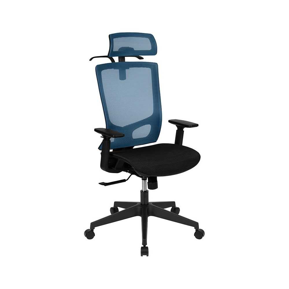 Office Chair with Synchro-Tilt, Pivot Adjustable Headrest, Lumbar Support, Coat Hanger & Adjustable Arms-Blue/Black