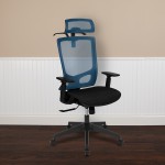 Office Chair with Synchro-Tilt, Pivot Adjustable Headrest, Lumbar Support, Coat Hanger & Adjustable Arms-Blue/Black