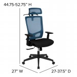 Office Chair with Synchro-Tilt, Pivot Adjustable Headrest, Lumbar Support, Coat Hanger & Adjustable Arms-Blue/Black