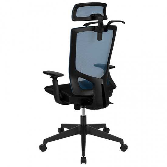 Office Chair with Synchro-Tilt, Pivot Adjustable Headrest, Lumbar Support, Coat Hanger & Adjustable Arms-Blue/Black