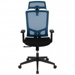 Office Chair with Synchro-Tilt, Pivot Adjustable Headrest, Lumbar Support, Coat Hanger & Adjustable Arms-Blue/Black