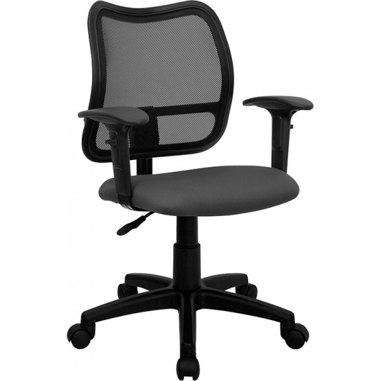 Mid-Back Gray Mesh Swivel Task Office Chair with Adjustable Arms