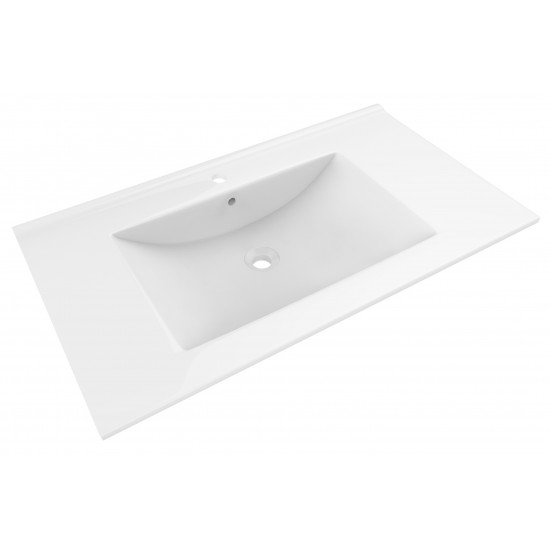 35.5-in. W 1 Hole Ceramic Top Set In White Color - Overflow Drain Incl.