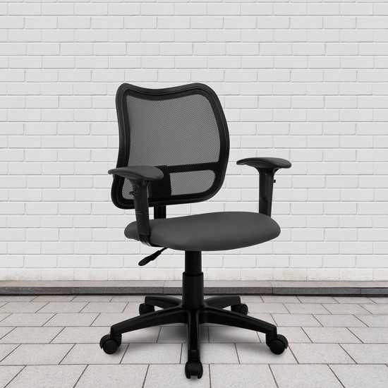 Mid-Back Gray Mesh Swivel Task Office Chair with Adjustable Arms