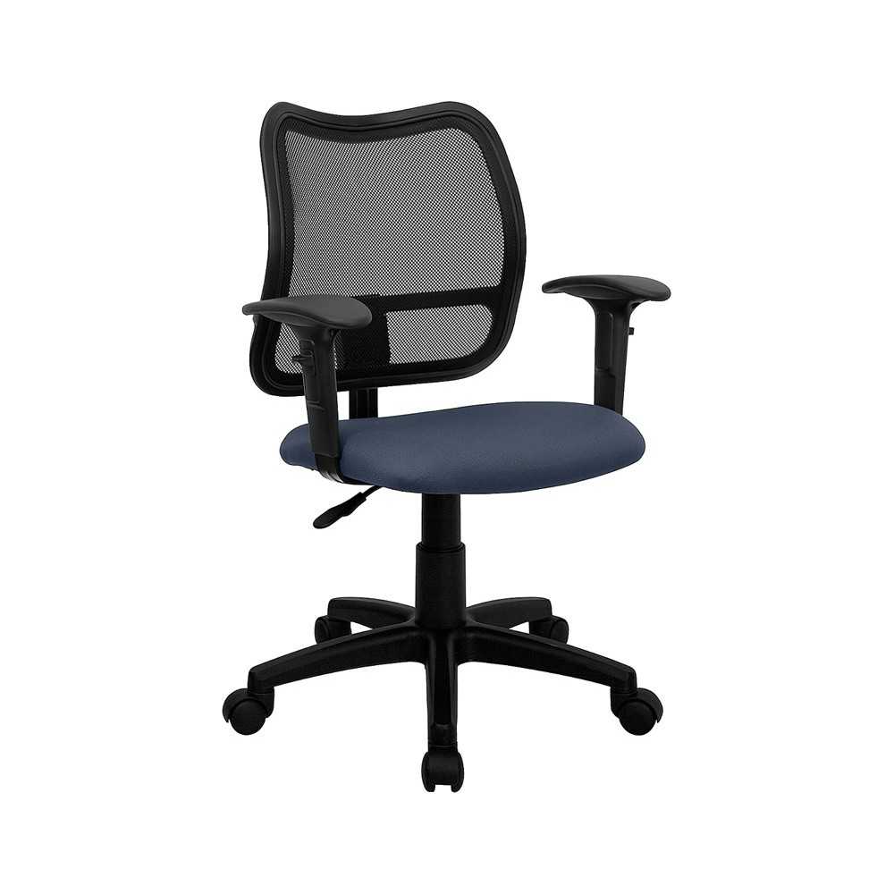 Mid-Back Navy Blue Mesh Swivel Task Office Chair with Adjustable Arms